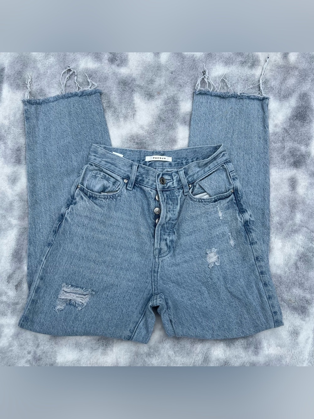 PacSun Women's High-Rise Light Blue Distressed Straight Jeans